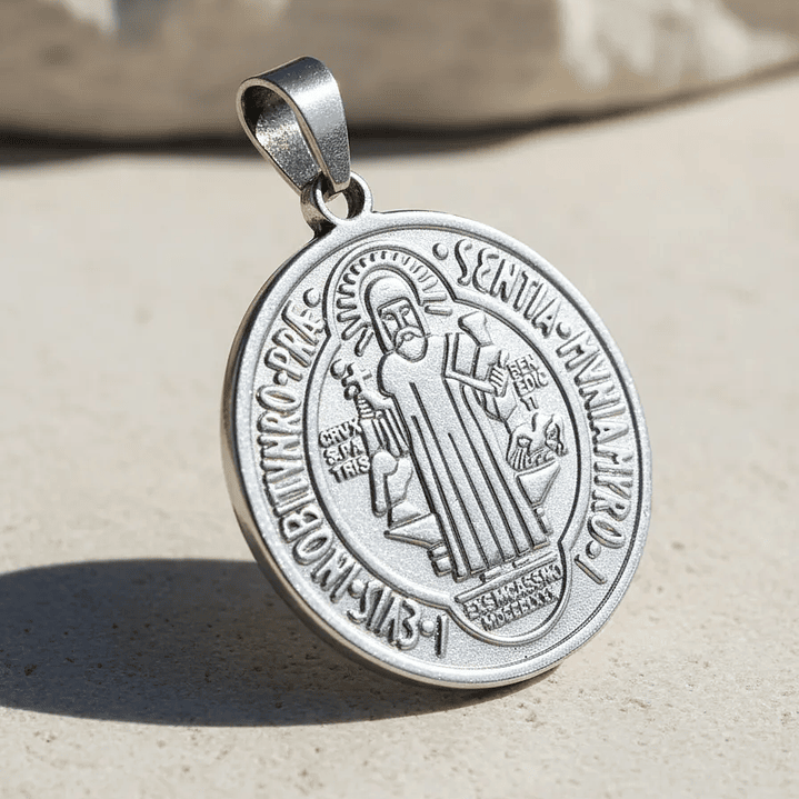 Medalla San Benito de Abad Grande Acero  2