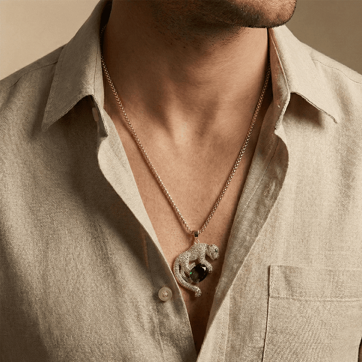 Cadena Collar Leopardo Acero Dorado Cristal Verde 3