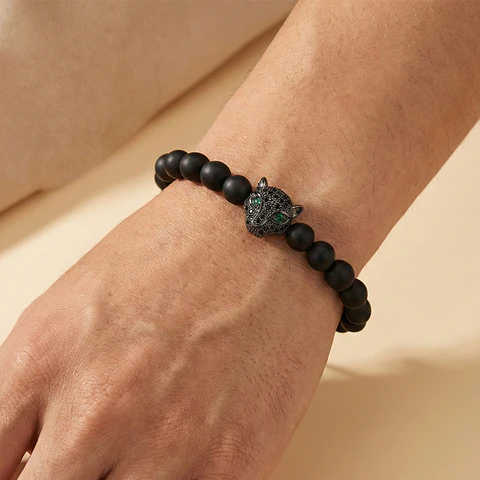 Pulsera Hombre Leopardo Ónix Mate (6mm)