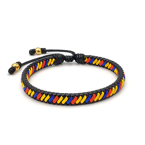 Pulsera Cuero Trenzado Tricolor Colombia