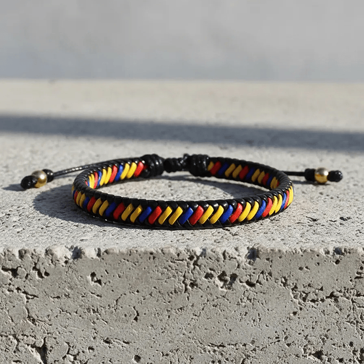 Pulsera Cuero Trenzado Tricolor Colombia 3
