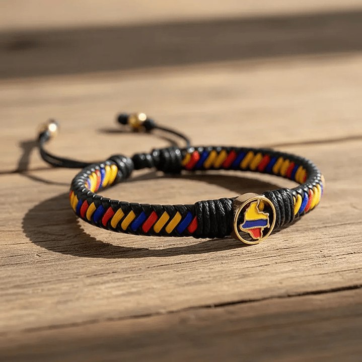 Pulsera Colombia Cuero Trenzado Tricolor  3