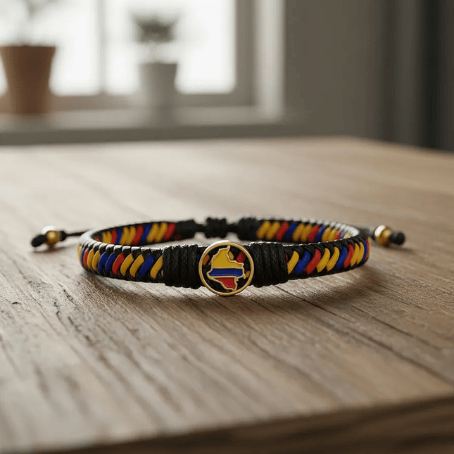 Pulsera Colombia Cuero Trenzado Tricolor  4