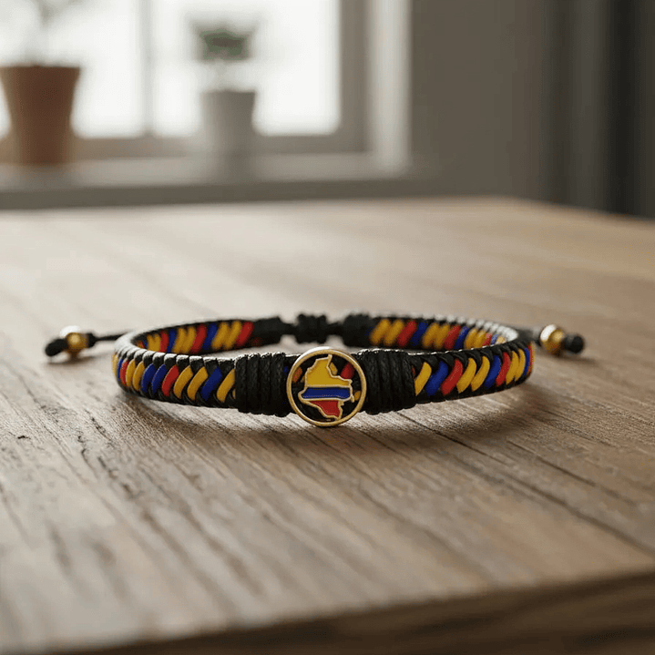 Pulsera Colombia Cuero Trenzado Tricolor  4