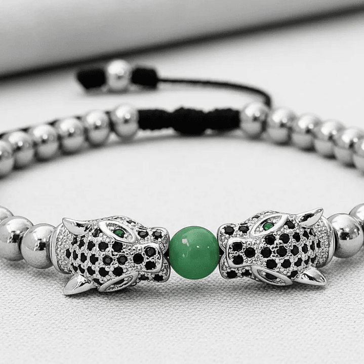 Pulsera Hombre Leopardos Jade Acero Inoxidable 8