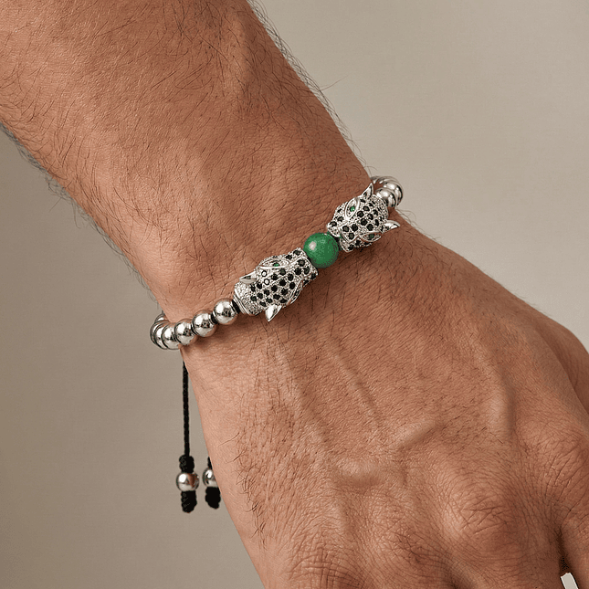 Pulsera Hombre Leopardos Jade Acero Inoxidable 6
