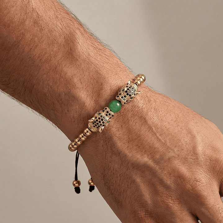 Pulsera Hombre Leopardos Jade Acero Inoxidable 2