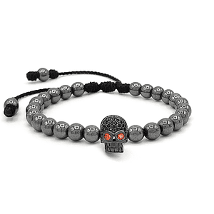 Pulsera Hombre Calavera Piedra Hematita