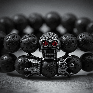 Pulseras Hombre Calavera Coronas Piedra Volcánica 