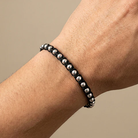 Pulsera Tejido Macramé Plata Ley 925 (4mm) 