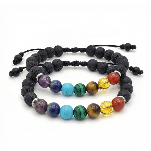 Pulseras para Parejas de los 7 Chakras con Piedras Naturales 8mm