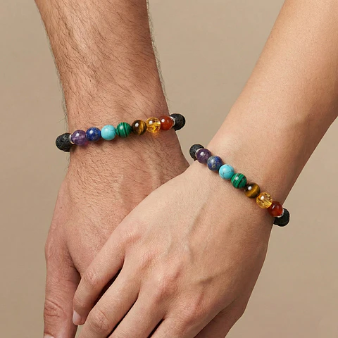 Pulseras para Parejas de los 7 Chakras con Piedras Naturales 8mm