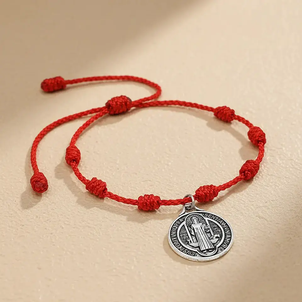 Pulsera 7 Nudos Hilo Rojo San Benito Protección Buena Suerte 4