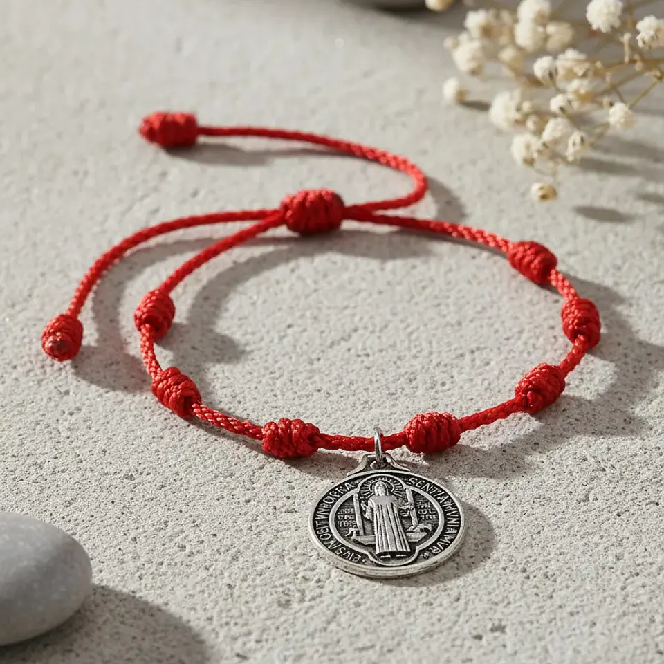 Pulsera 7 Nudos Hilo Rojo San Benito Protección Buena Suerte 3