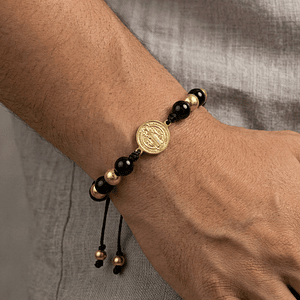 Pulsera San Benito Piedra Ónix Brillante Acero
