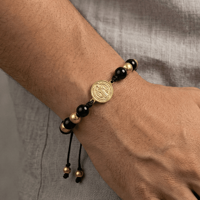 Pulsera San Benito Piedra Ónix Brillante Acero 2