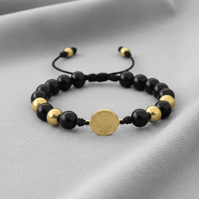 Pulsera San Benito Piedra Ónix Brillante Acero 3