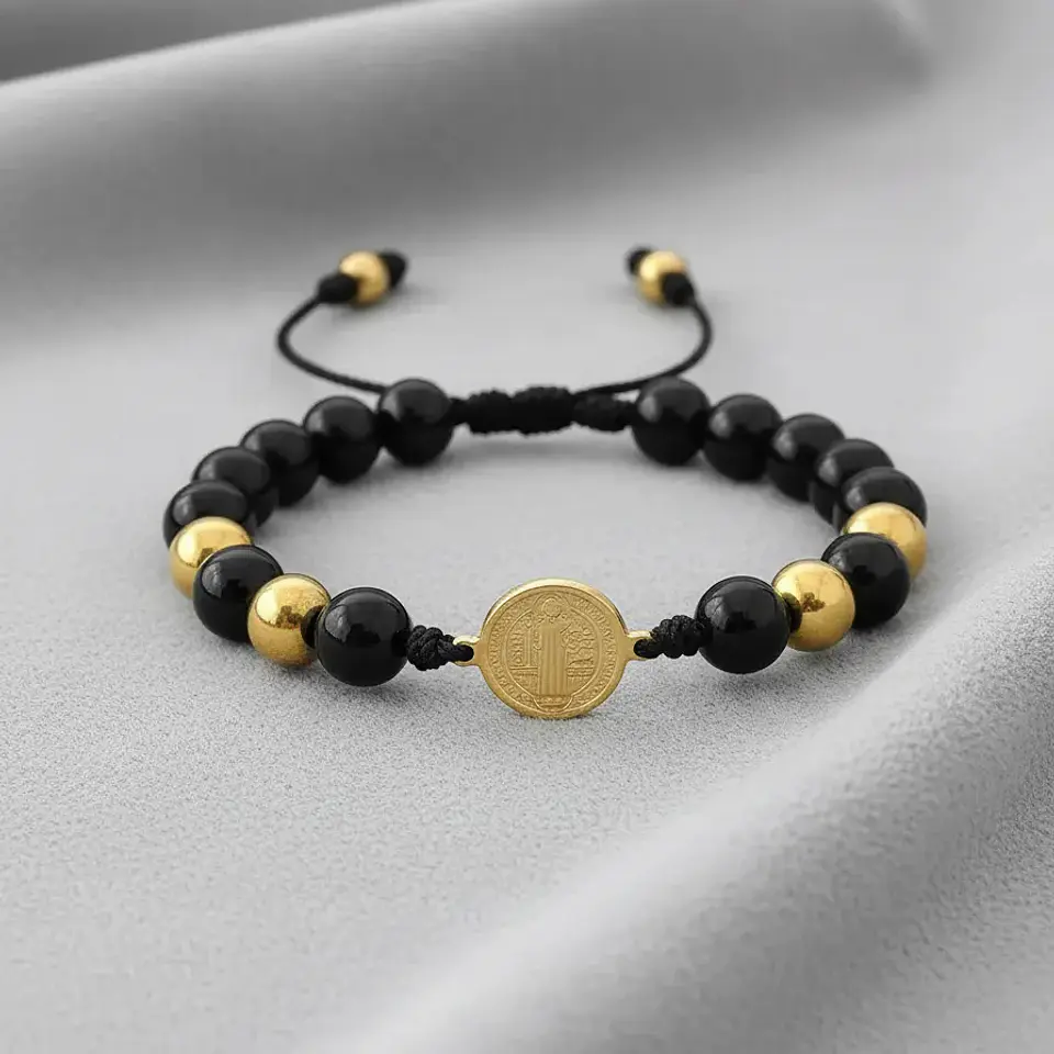 Pulsera San Benito Piedra Ónix Brillante Acero 3