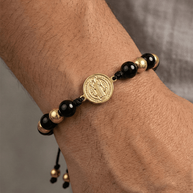 Pulsera San Benito Piedra Ónix Brillante Acero 4