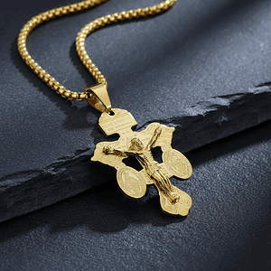 Cadena Cruz del Perdón con San Benito y Virgen Milagrosa Acero