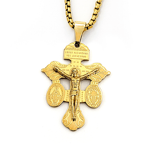 Cadena Cruz del Perdón con San Benito y Virgen Milagrosa Acero