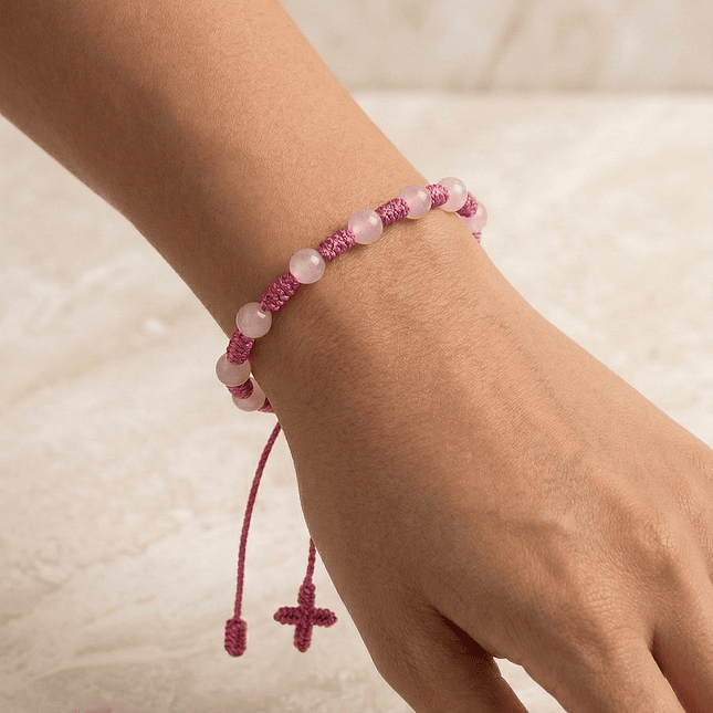 Pulsera Denario Cuarzo Rosado Natural 6mm 3