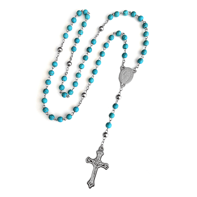 Rosario Camándula Fósil Turquesa Acero 6mm 1