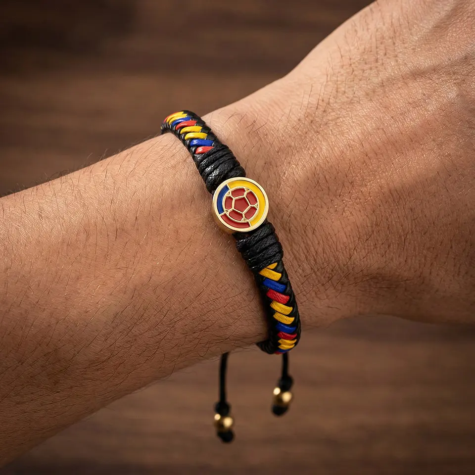 Pulsera Federación Colombiana de Fútbol Cuero Trenzado Tricolor Colombia 4