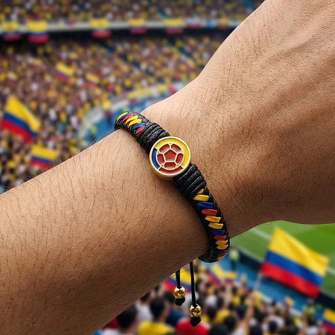 Pulsera Federación Colombiana de Fútbol Cuero Trenzado Tricolor Colombia