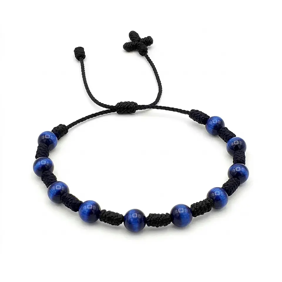 Pulsera Denario de Ojo de Tigre Azul 6mm 1
