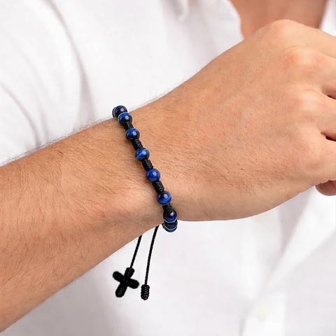 Pulsera Denario de Ojo de Tigre Azul 6mm