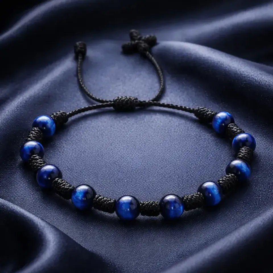 Pulsera Denario de Ojo de Tigre Azul 6mm 3