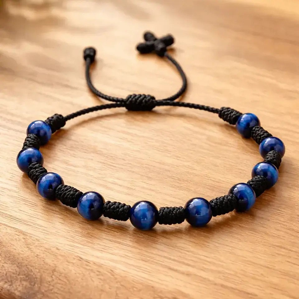 Pulsera Denario de Ojo de Tigre Azul 6mm 4