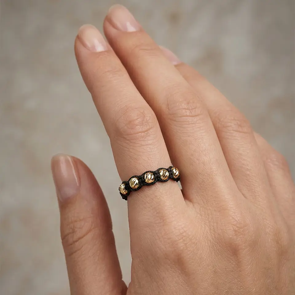 Anillo Tejido Artesanal Oro Laminado 18k Diamantado 2