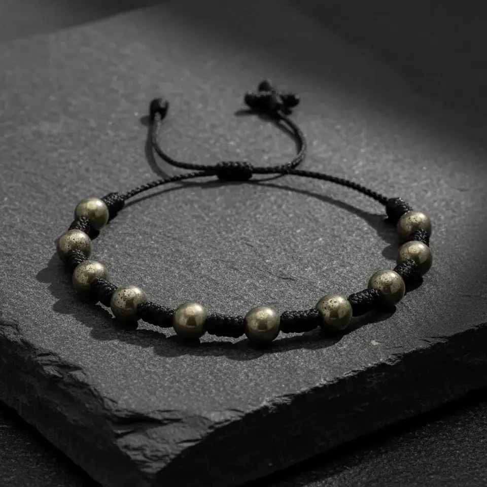Pulsera Denario Piedra Pirita Natural 6mm 3