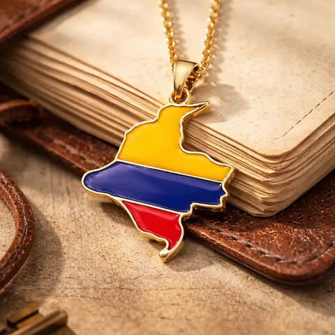 Cadena con Dije Mapa de Colombia Tricolor Nacional