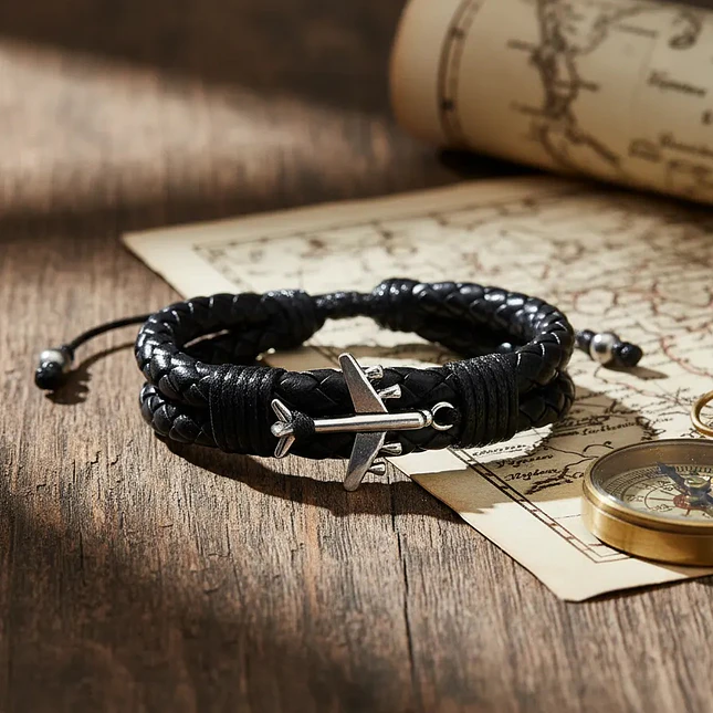 Pulsera Cuero Trenzado con Dije de Avión 4