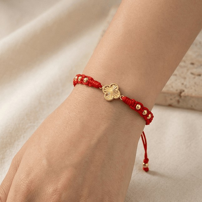 Pulsera con Dije Trébol de la Suerte Oro Laminado 18k 2