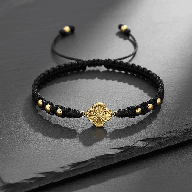 Pulsera con Dije Trébol de la Suerte Oro Laminado 18k 6