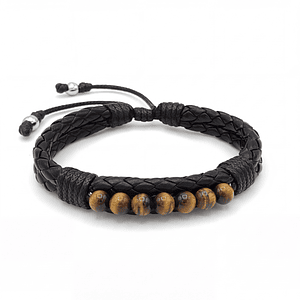Pulsera Cuero Trenzado con Piedras Ojo de Tigre 6mm