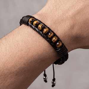 Pulsera Cuero Trenzado con Piedras Ojo de Tigre 6mm