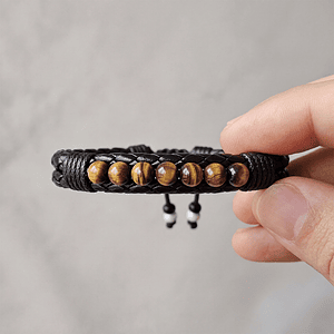 Pulsera Cuero Trenzado con Piedras Ojo de Tigre 6mm