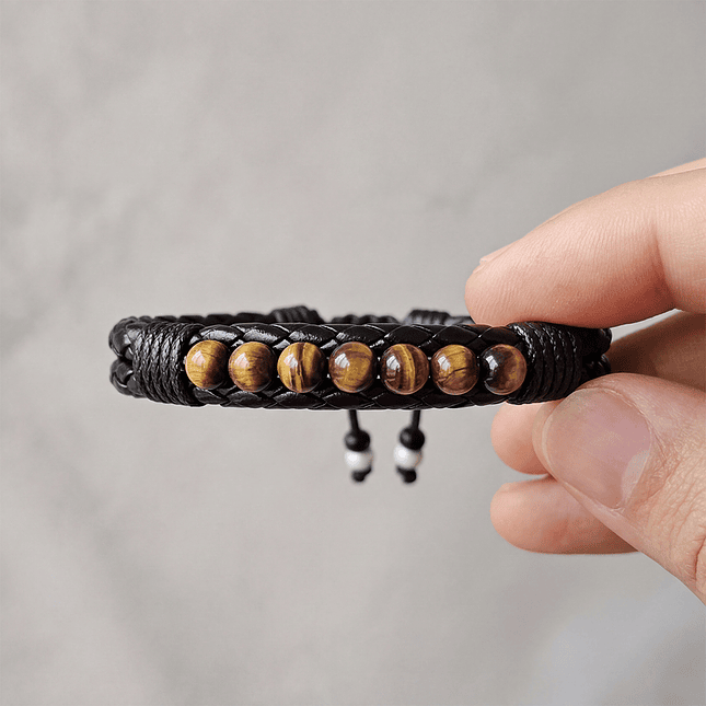 Pulsera Cuero Trenzado con Piedras Ojo de Tigre 6mm 3