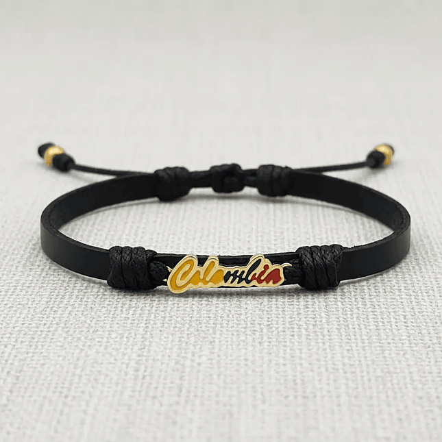 Pulsera Cuero Plano con Dije Colombia Tricolor Nacional 4
