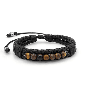 Pulsera Cuero Trenzado con Piedras Ojo de Tigre 6mm