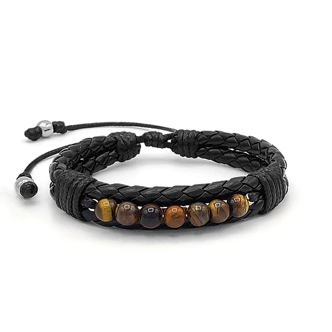 Pulsera Cuero Trenzado con Piedras Ojo de Tigre 6mm