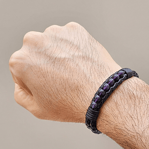 Pulsera Cuero Trenzado con Piedras Amatista 6mm