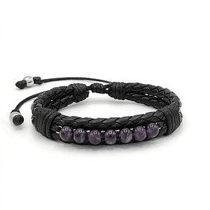 Pulsera Cuero Trenzado con Piedras Amatista 6mm
