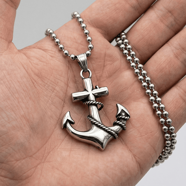 Cadena Militar con Dije de Ancla Acero Inoxidable 3