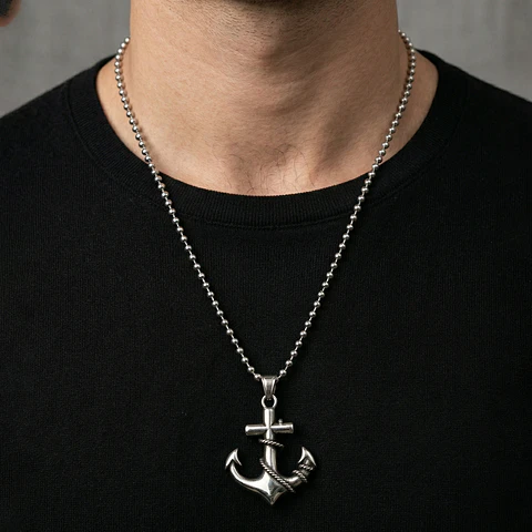 Cadena Militar con Dije de Ancla Acero Inoxidable